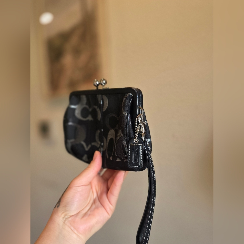 Coach Black Patterned Wristlet Clutch
